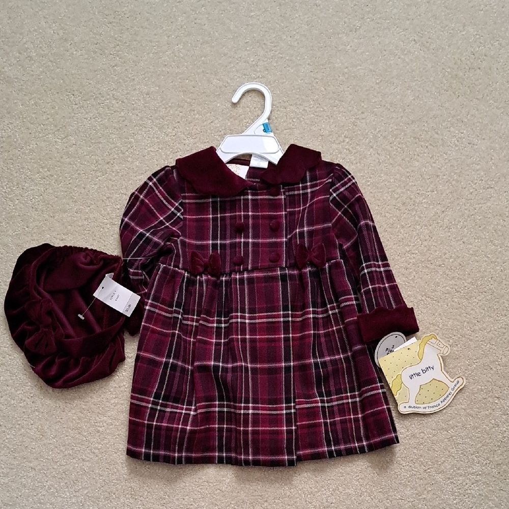 Plaid Burgundy Baby Coat with Beret